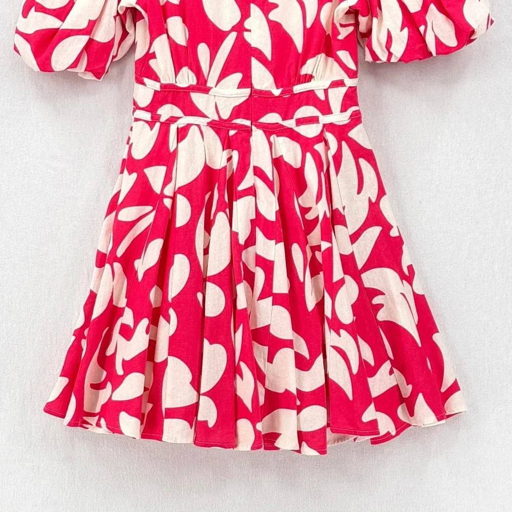 HOUSE OF HARLOW 1960 Mini Dress Women Small Pink Floral Puff Sleeve Tie Front - Picture 8 of 15
